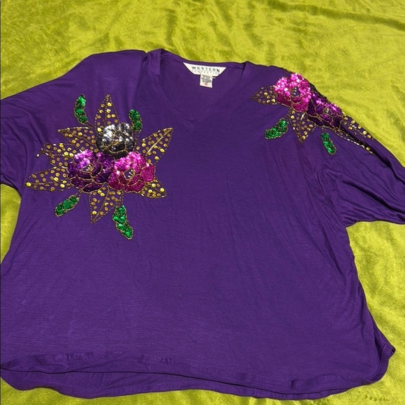 Vintage Western Connection 2 Piece Purple Embellished Boxy Blouse and Skirt - Picture 2 of 9